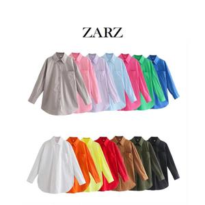 ZARZ 自制 欧美风 新款女装 法式气质简约风14色棉质口袋饰衬衫