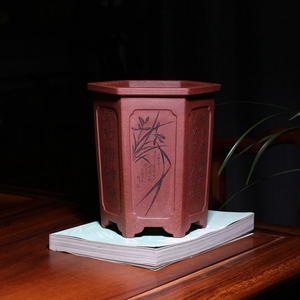 名家收藏应小青六方形签筒精品紫砂兰花盆景盆栽专用雕刻宜兴手工