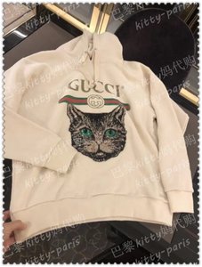 【法国正品代购】Gucci 18早春新款 刺绣猫咪 连帽卫衣