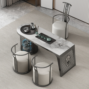 现代简约岩板泡茶桌轻奢客厅家用茶桌椅组合不锈钢办公室功夫茶台