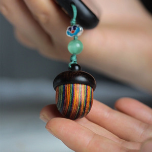 创意可爱彩虹桉树实木小橡果手机手账本挂件木质毛衣装饰乳牙收纳