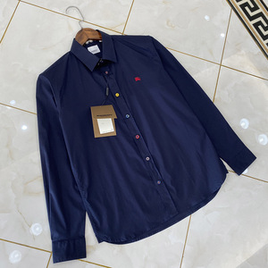 巴宝莉纯色男衬衫2021新款彩色字母纽扣刺绣长袖衬衣经典休闲男装