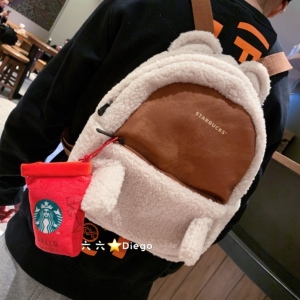 星巴克毛绒小熊书包双肩包背包鼠年新年抱抱暖融融福袋帆布托特袋