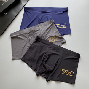 阿玛尼男士冰丝透气印花平角内裤男生夏季潮流时尚四角裤ea7三条