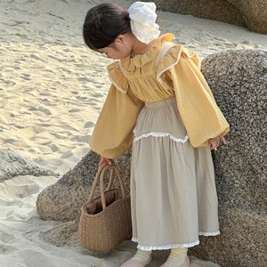 女童棉布裙2024春季新款儿童韩系小众设计感花边半身裙绣花长裙