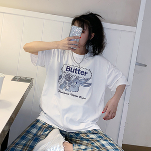 原宿风短袖港风t恤女ins潮韩版宽松bf学生ulzzang百搭日系女装夏