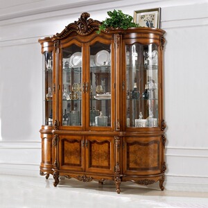 玺晟家具美式实木酒柜欧式半圆边柜餐厅红酒柜玻璃柜碗碟柜展示柜