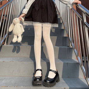 丝袜纯欲日系波点连裤袜女夏季薄款奶白色洛丽塔性感蕾丝jk风max
