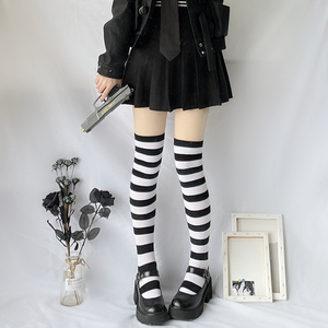 黑白条纹长筒过膝袜cosplay日系动漫朋克高筒长袜大腿袜jk袜子女