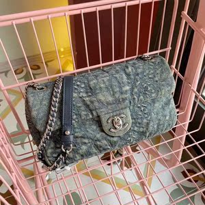 二手正品 chanel香奈儿山茶花cf中号牛仔链条包日本中古奢侈品vin