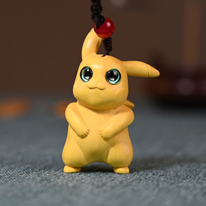 黄杨木雕刻皮卡丘可爱挂件手把件包包挂件个性钥匙扣汽车内饰挂饰