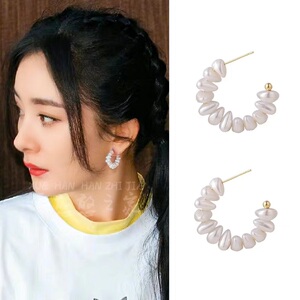 杨幂同款珍珠耳环小众设计感轻奢冷淡风耳饰女2022年新款圈圈耳钉