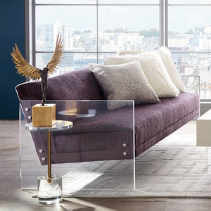 轻奢亚克力布艺沙发透明边几单人沙发客厅三人位简约现代设计师