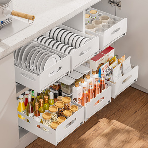 碗碟收纳架厨房碗盘橱柜抽屉收纳分隔内置拉篮抽拉式置物架杯子架
