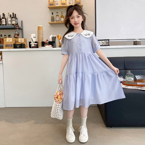女童夏季连衣裙2024新款韩版洋气中大童娃娃领时髦公主裙儿童裙装