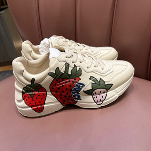 gucci/古驰老爹鞋22新款草莓印花系带厚底鞋女款巴黎萌猫正品代购