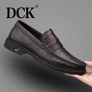 DCK男鞋2024年新款夏季真皮男士休闲皮鞋男商务带跟高级感乐福鞋