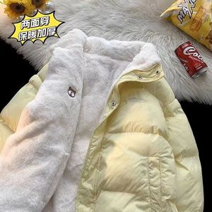 两面穿加厚棉服女冬季新款时尚小个子宽松棉袄韩系小众羊毛羔外套