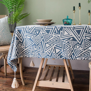 蓝色复古棉麻布艺日式氛围感餐桌桌布北欧家用圆桌茶几台布餐桌布