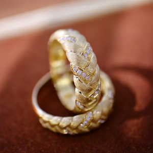 禧乐珠宝 18k金拉丝麦穗钻石戒指 纯手工拉丝饱满立体精致时尚