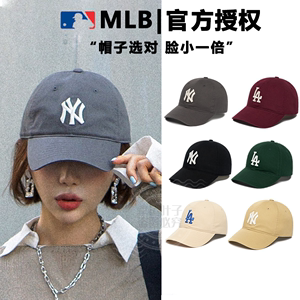 MLB男女鸭舌帽2024春秋新款NY运动帽灰色帽子情侣户外休闲棒球帽