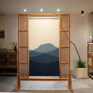 原创日式简约竹藤移动遮挡屏风民宿酒店办公玄关网红家居艺术隔断