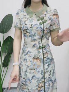 新中式改良旗袍连衣裙女夏季2024新款减龄国风花色中长款汉服裙子