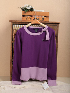 2色小熊羊绒衫紫色粉色平针修身收腰女款圆领打底毛衣155-160-165