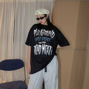 ddt 街头嘻哈涂鸦字母印花t恤女夏季新款宽松bf甜酷短袖上衣ins潮