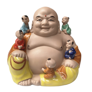 石湾陶瓷公仔吉祥礼品家居摆件装饰人物彩釉两款多仔笑佛五童子