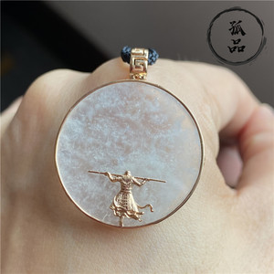 翡翠a货冰种莫西沙料雪花棉一生所爱齐天大圣归来18k金吊坠01164