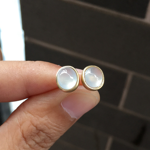天然冰种翡翠a货白冰正圆玉石小蛋面18k金镶嵌女款玉耳钉耳饰0269