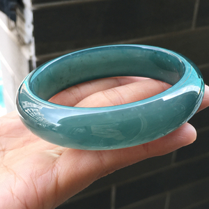 掌中翠翡翠a货冰种雪花棉老坑老蓝水轮胎宽条圆形手镯 56圈 0145