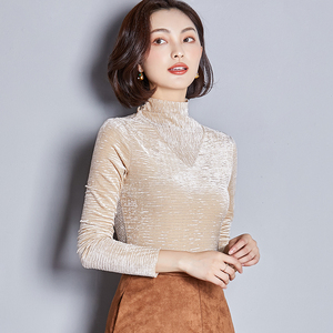 肉色打底衫女修身半高领长袖t恤2019新款薄款贴身网纱汗衫沙料沙t