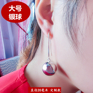 韩版冷淡风银球耳环999纯银圆珠耳坠时尚气质个性网红小众银耳吊