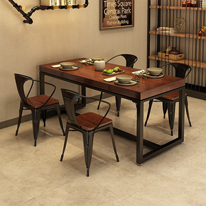 实木餐桌椅现代简约饭店餐厅桌椅组合商用铁艺烧烤小吃长方形桌子