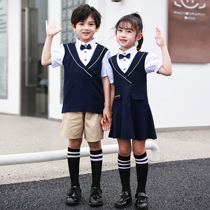 幼儿园园服夏装新款英伦风小学生校服表演服儿童班服短袖套装定制