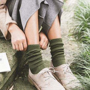 堆堆袜女士纯棉粗线民族风打底中筒袜日系纯色原宿风复古百搭袜子