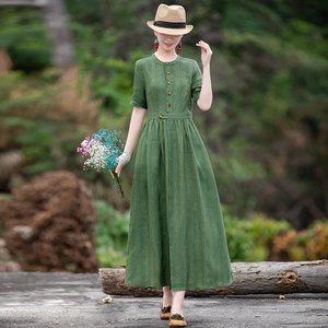 女王轻奢素素棉麻女装旗舰店莹如苎麻连衣裙2022夏季新款高端长裙