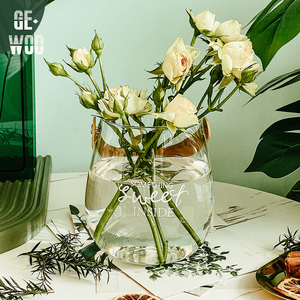 美式轻奢创意皮革手提花瓶玻璃水养插花玫瑰百合客厅餐桌装饰摆件