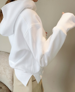 智研2023年春秋季韩国东大门新款纯色白色连帽休闲卫衣女加绒加厚