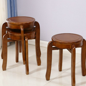 小登子实木凳子时尚 创意圆凳家用餐桌凳原木质板凳中式矮凳客厅