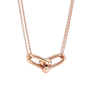 tiffany蒂芙尼hardwear系列18k玫瑰金黄金镶钻双链环项链63982334