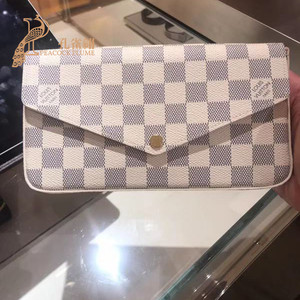 lv/路易威登女士三合一链条白色棋盘格斜跨单肩长款钱包