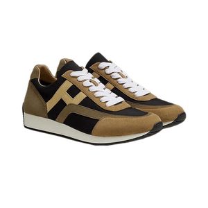 hermes/爱马仕男鞋以标志性马鞍线迹科技帆布和绒面山羊皮运动鞋