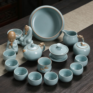 陶瓷功夫茶杯西施壶礼品盒高端恒缘汝窑茶具套装轻奢盖碗汝瓷开片