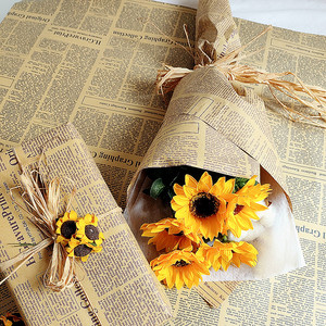 鲜花店复古怀旧英文报纸手工礼品牛皮纸花束材料花艺包装纸包书纸