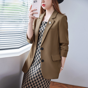 咖色西装外套女春秋2022新款小个子职业气质西服内搭裙子两件套装