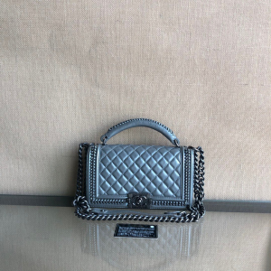 闲置23开chanel香奈儿leboy中号银色牛皮萨尔茨堡编织手柄链条包