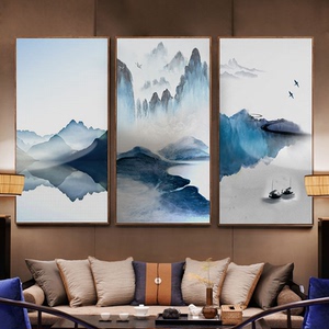 横向吃饭三连画男生简单楼梯家居四拼工艺画家庭美女长幅三联画